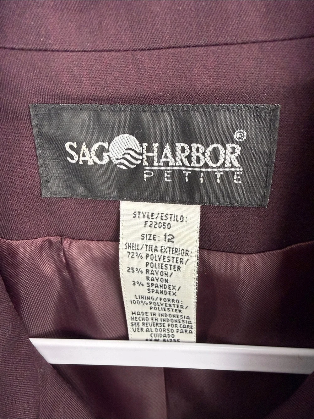 Sag Harbor Women's Plum Zip-Front Blazer Petite 12 New